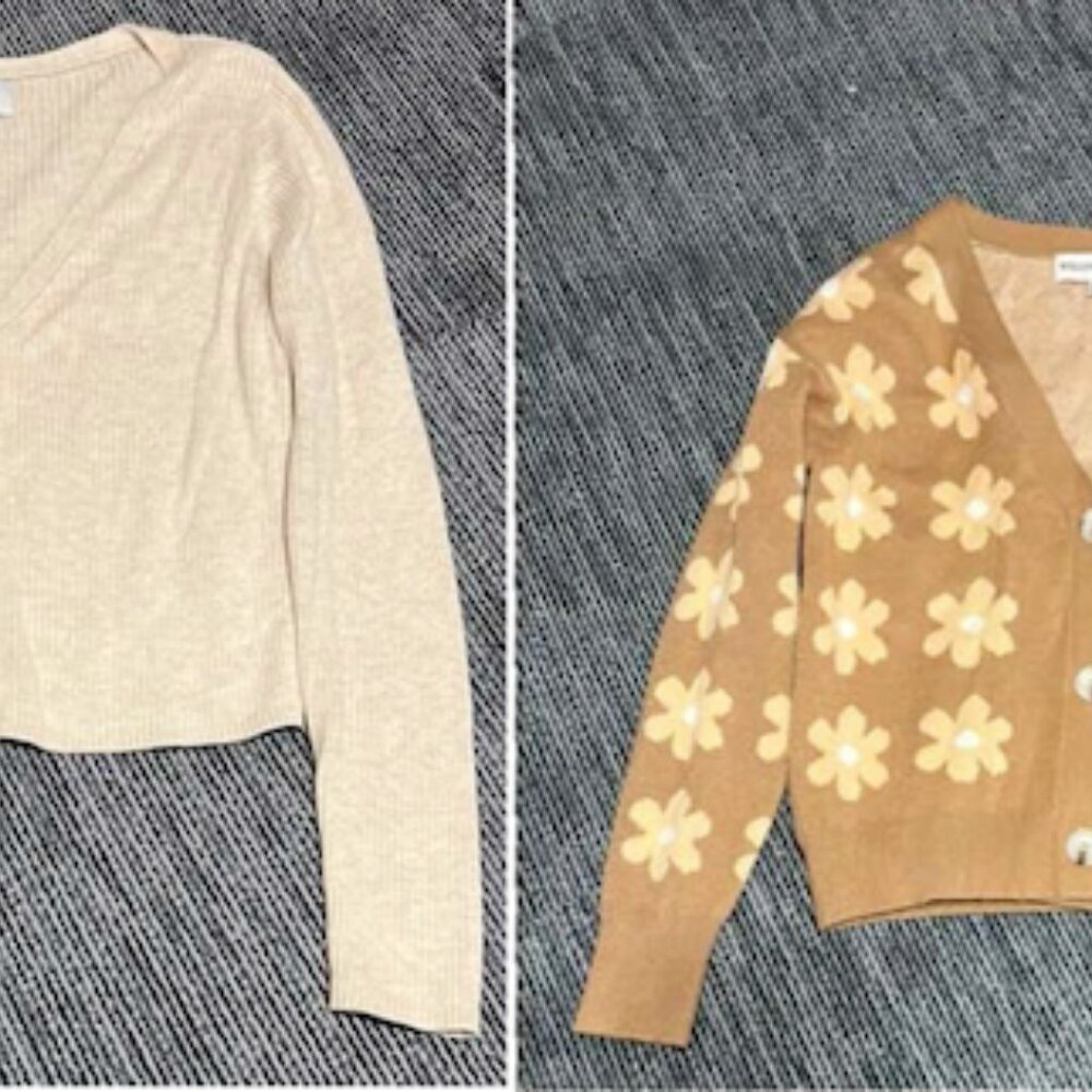 Long Sleeve Cardigan Bundle 2 Included - Cream and Yellow/Brown